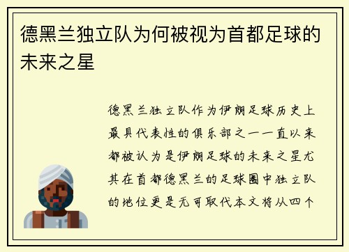 德黑兰独立队为何被视为首都足球的未来之星
